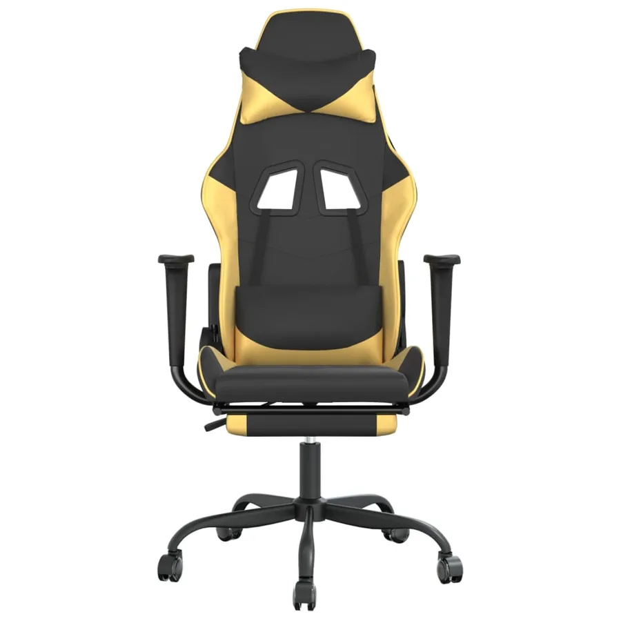 Chaise de jeu avec repose-pied Noir et doré Similicuir - 3