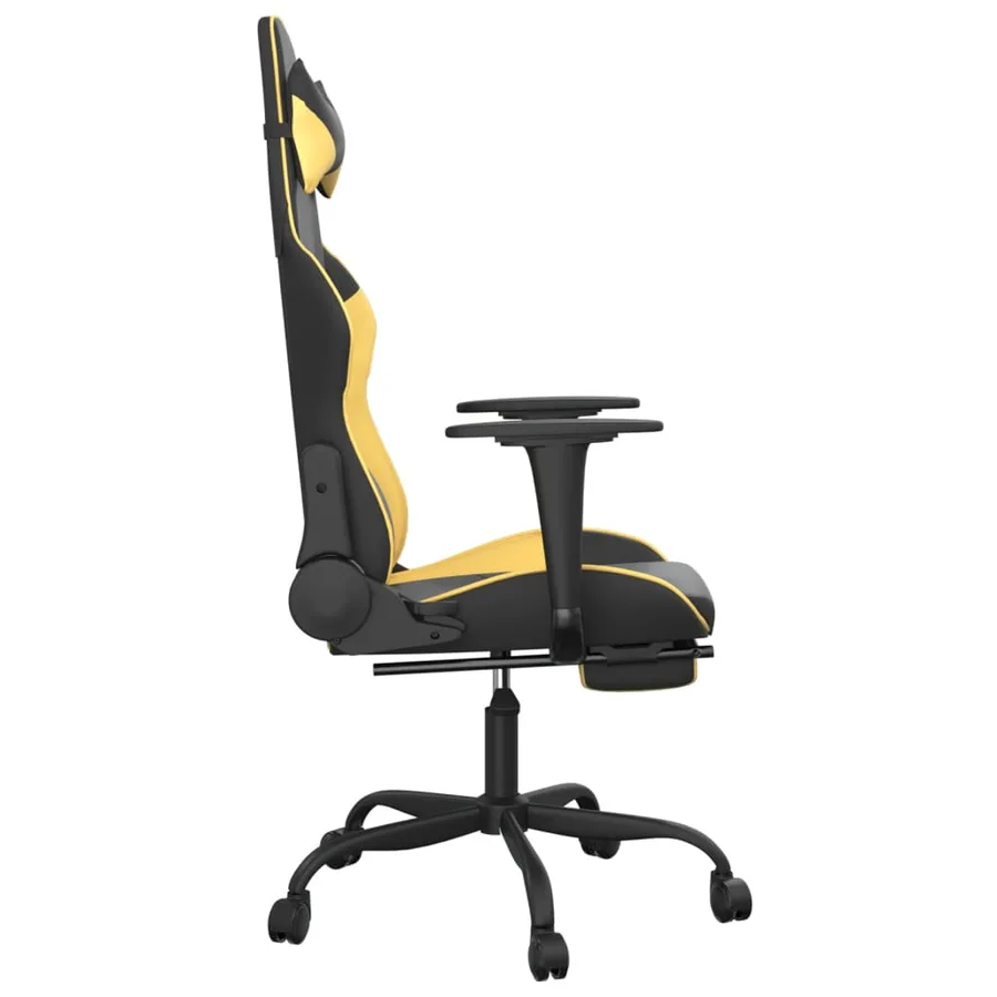 Chaise de jeu avec repose-pied Noir et doré Similicuir - 4