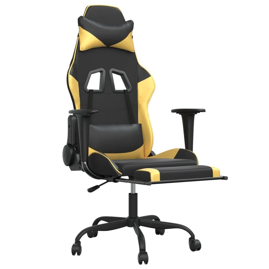 Chaise de jeu avec repose-pied Noir et doré Similicuir - 6