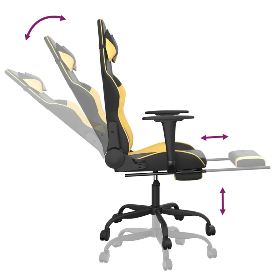 Chaise de jeu avec repose-pied Noir et doré Similicuir - 7