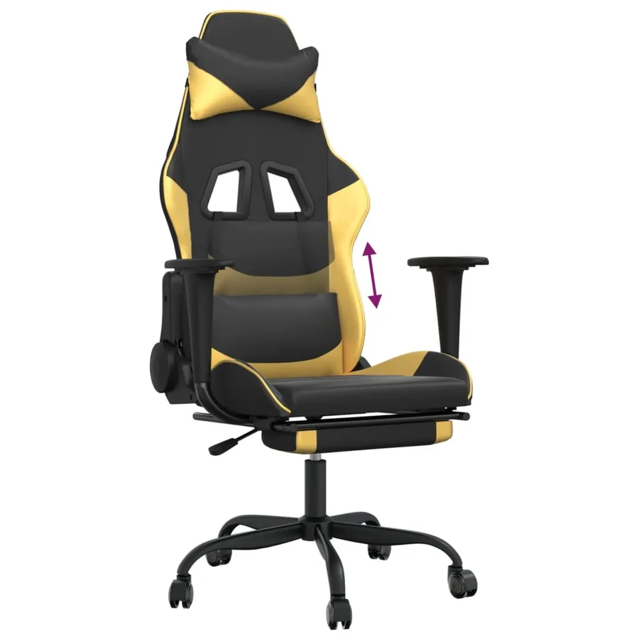 Chaise de jeu avec repose-pied Noir et doré Similicuir - 8