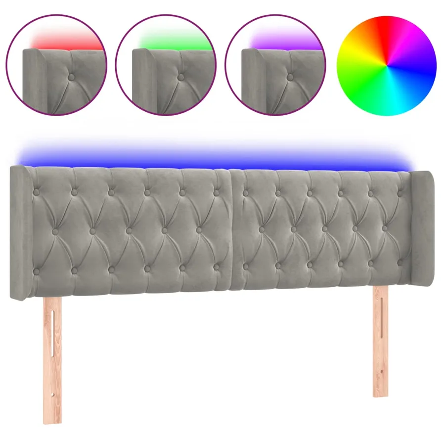 Tête de lit à LED Gris clair 147x16x78/88 cm Velours - 2