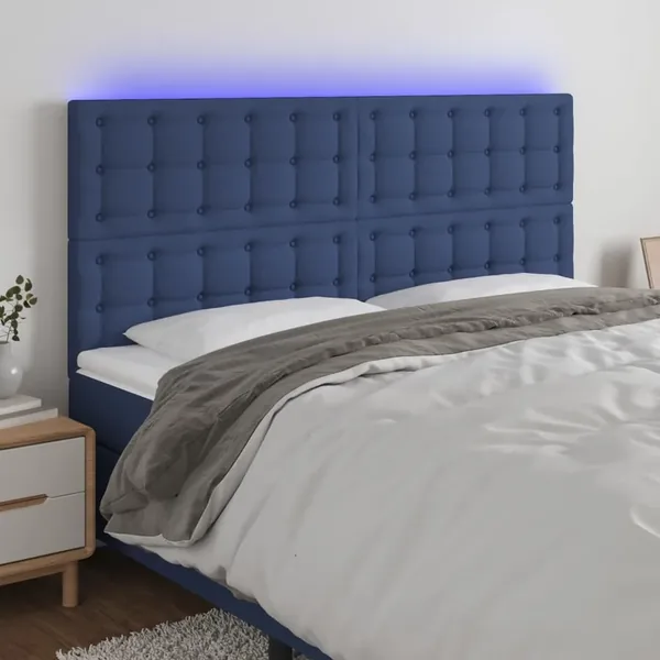 Tête de lit à LED Bleu 200x5x118/128 cm Tissu