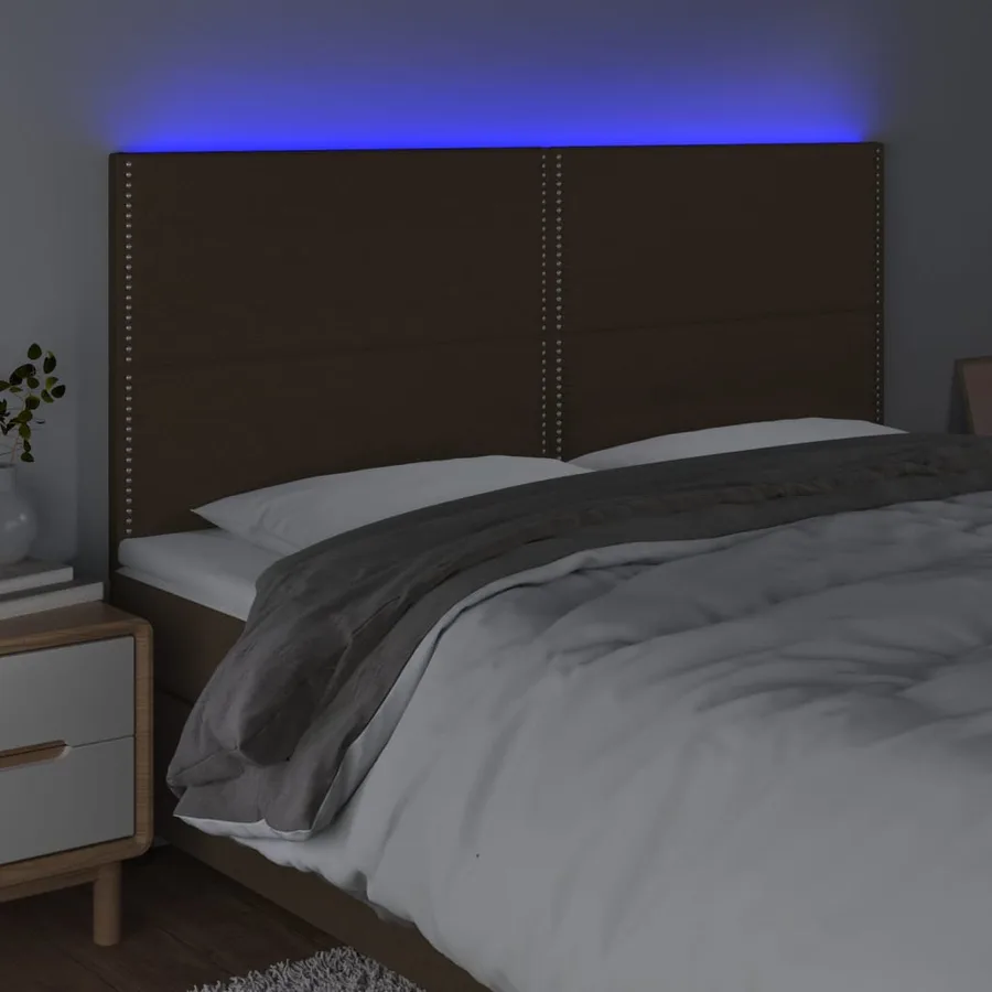 Tête de lit à LED Marron foncé 200x5x118/128 cm Tissu - 3