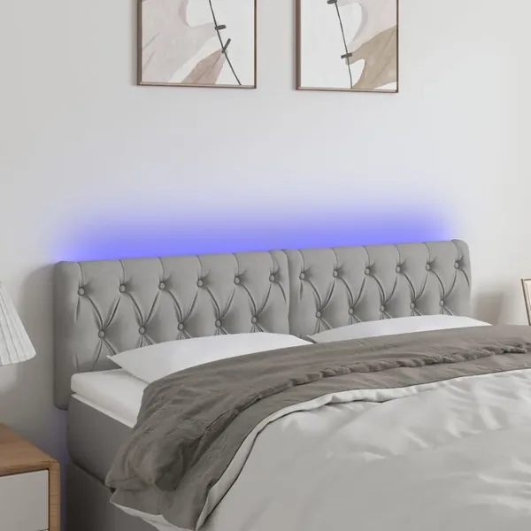Tête de lit à LED Gris clair 160x7x78/88 cm Tissu