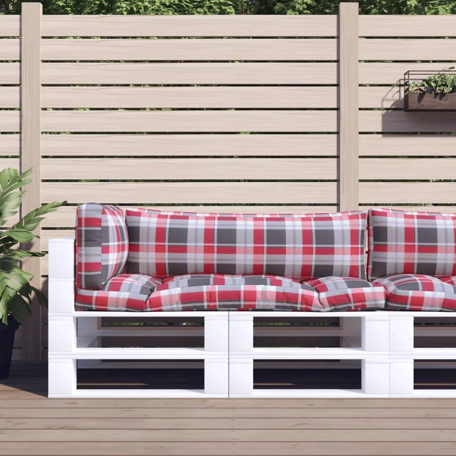 Coussins de palette 3 pcs carreaux rouges tissu