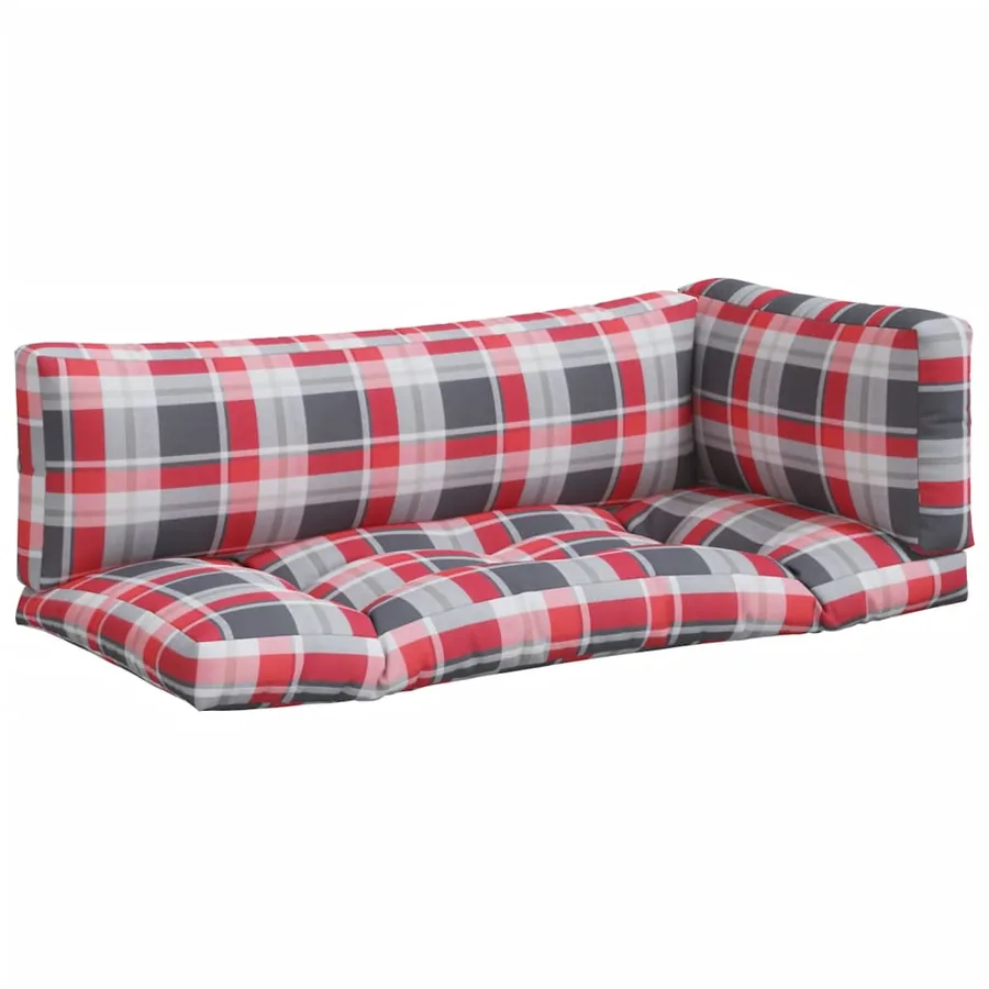 Coussins de palette 3 pcs carreaux rouges tissu - 2