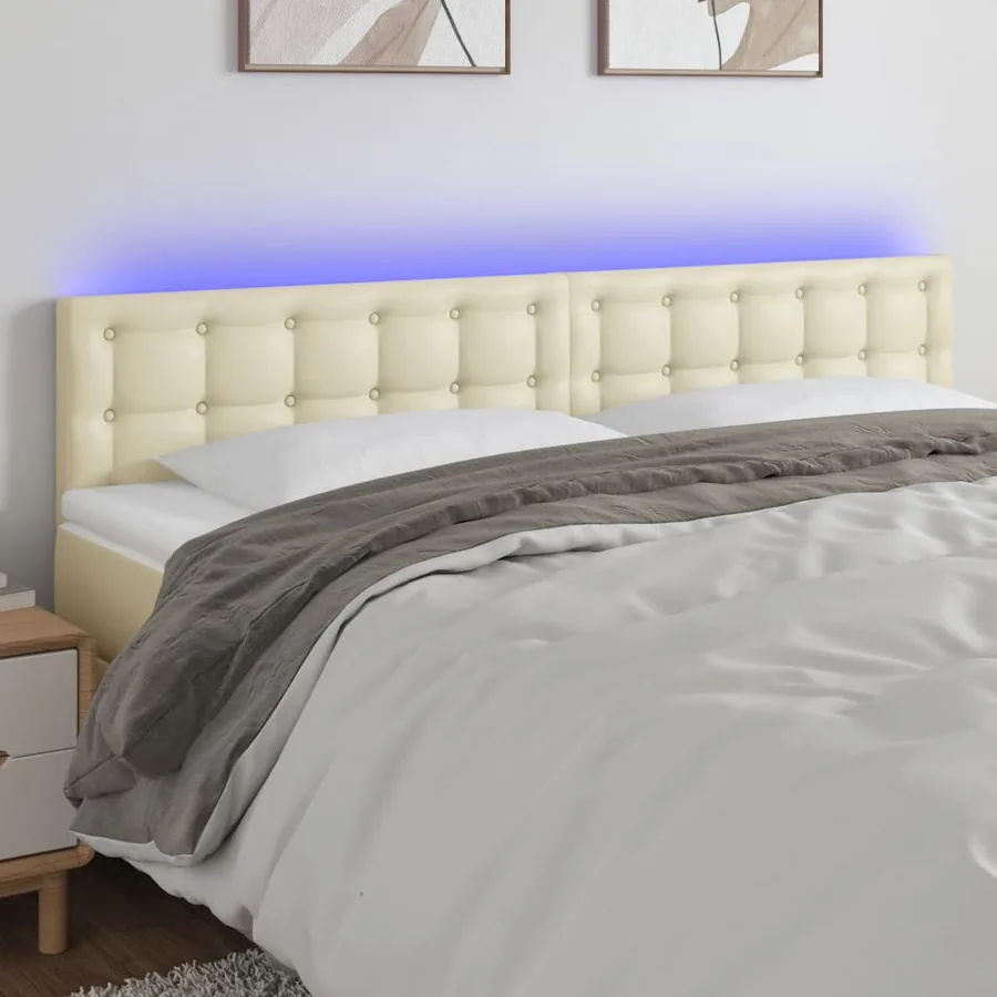 Tête de lit à LED Crème 200x5x78/88 cm Similicuir