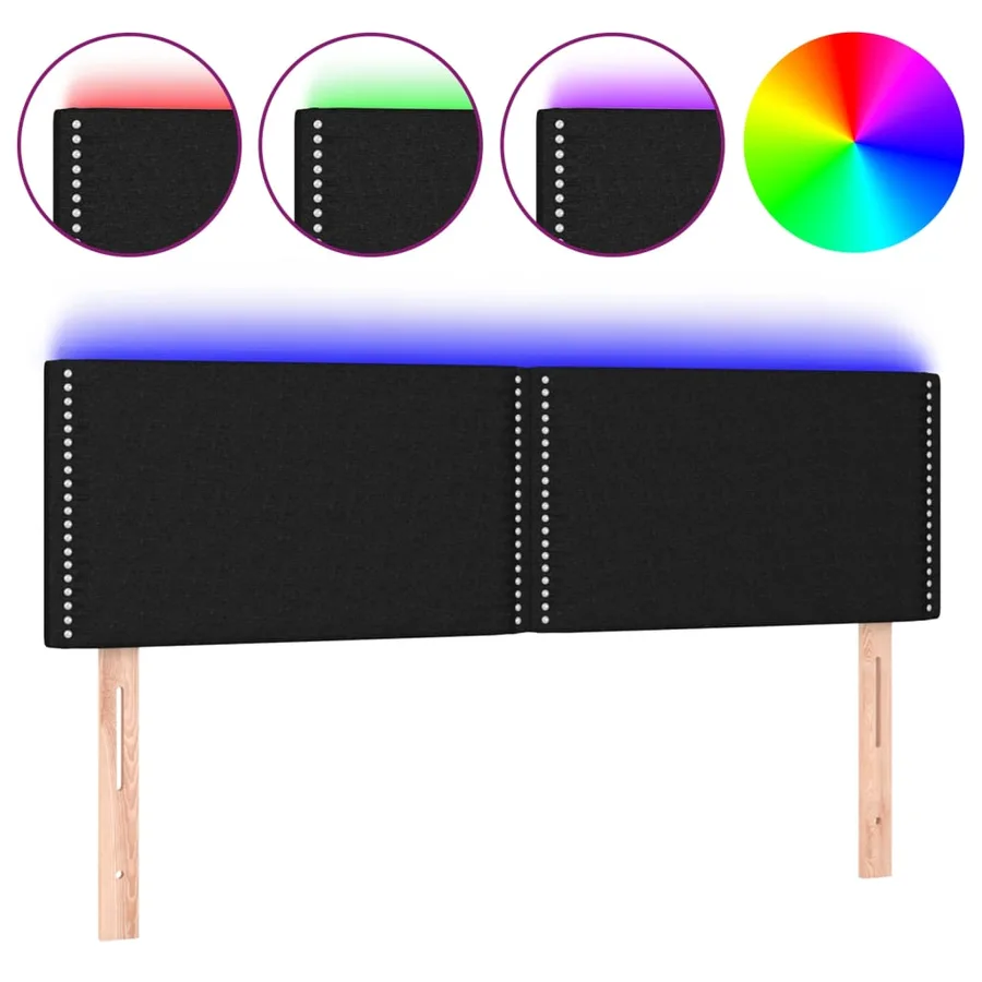 Tête de lit à LED Noir 144x5x78/88 cm Tissu - 2