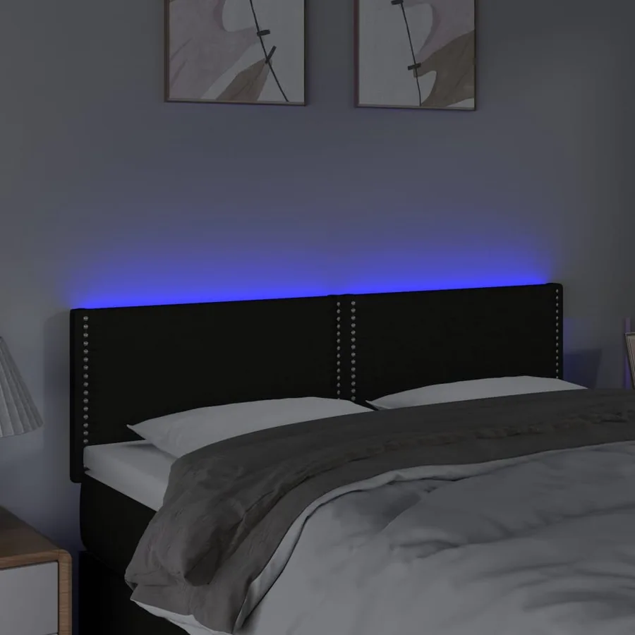 Tête de lit à LED Noir 144x5x78/88 cm Tissu - 3