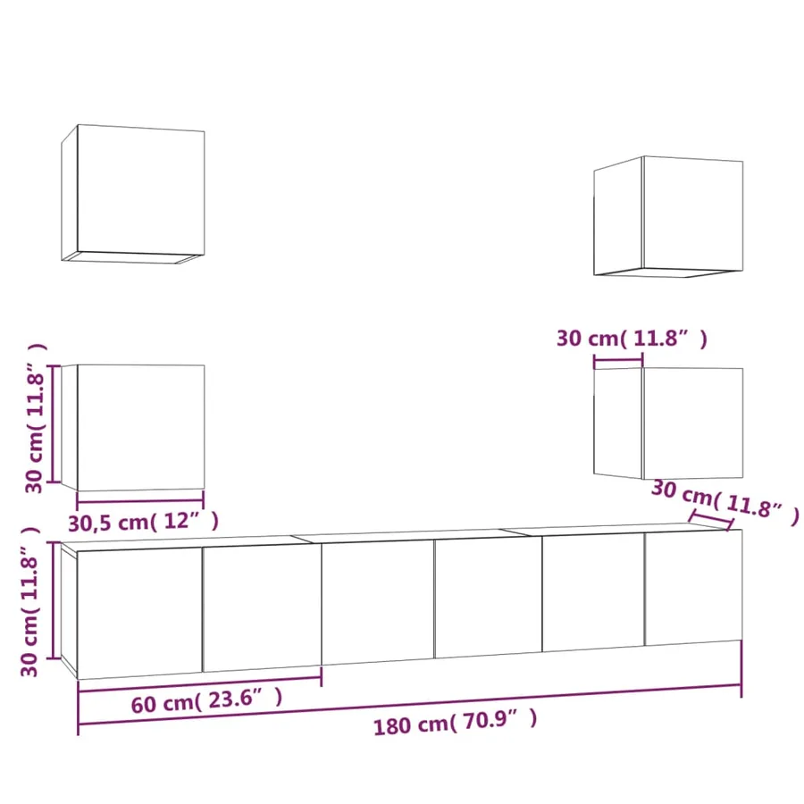 Ensemble de meubles TV 7 pcs Chêne fumé Bois d'ingénierie - 7
