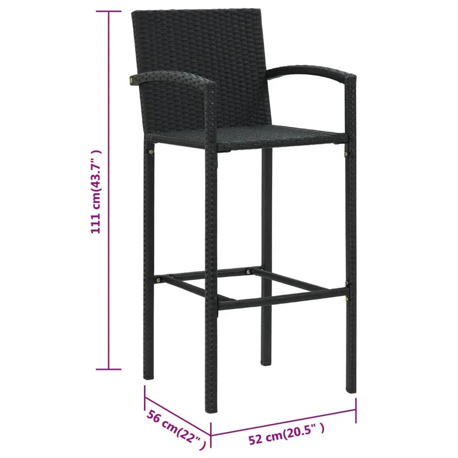 Tabourets de bar lot de 4 noir résine tressée - 8