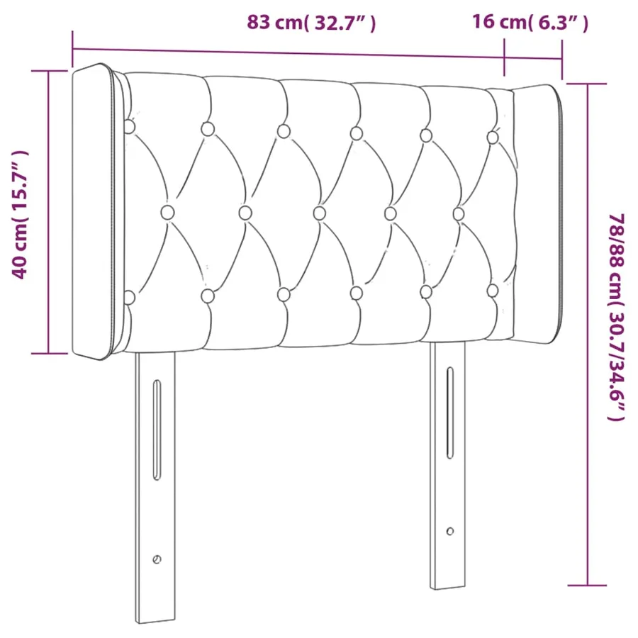Tête de lit avec oreilles Noir 83x16x78/88 cm Tissu - 9