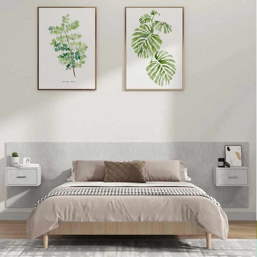 Tête de lit avec armoires Gris béton Bois d'ingénierie