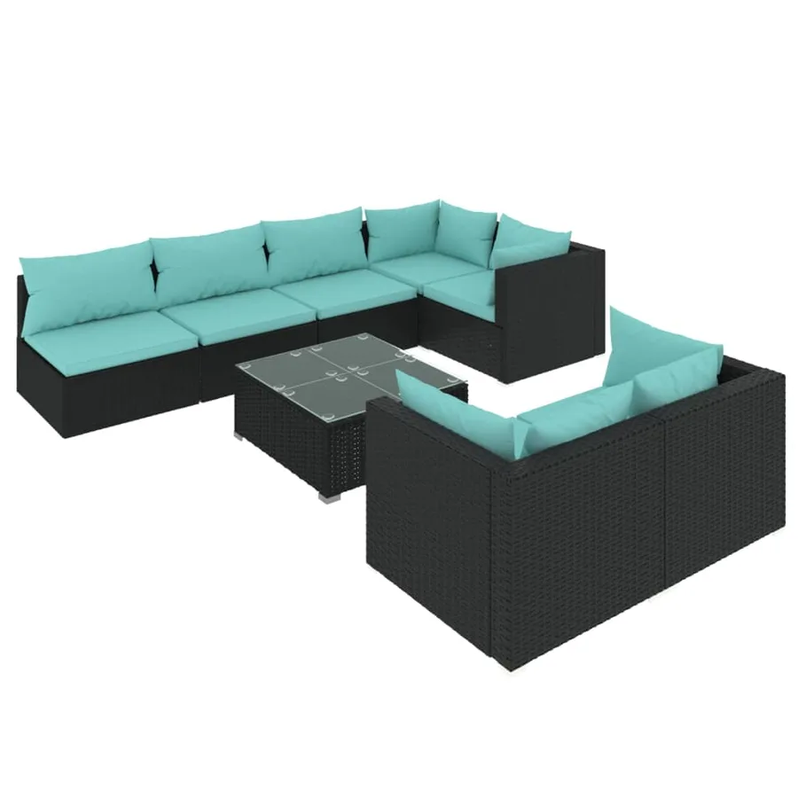 Salon de jardin 8 pcs avec coussins noir résine tressée - 2