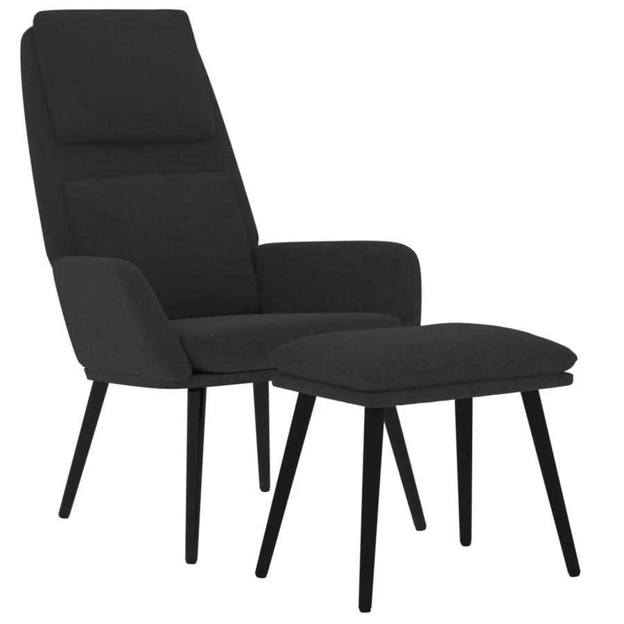Chaise de relaxation avec tabouret Noir Tissu - 3