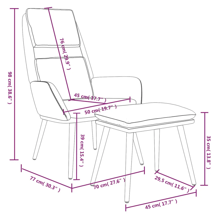 Chaise de relaxation avec tabouret Noir Tissu - 7