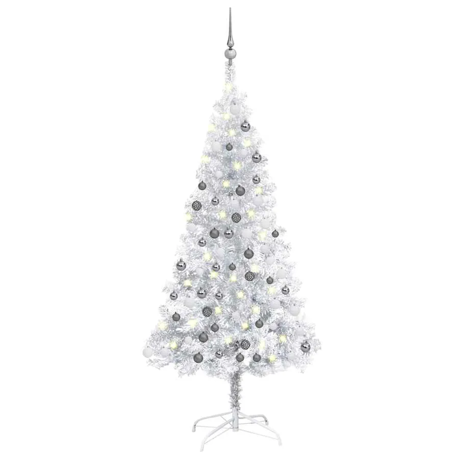 Arbre de Noël artificiel pré-éclairé/boules argenté 120 cm PET