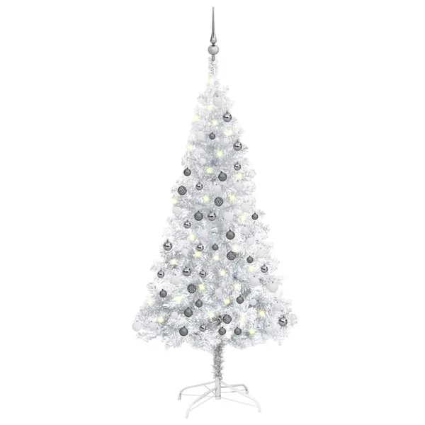 Arbre de Noël artificiel pré-éclairé/boules argenté 120 cm PET