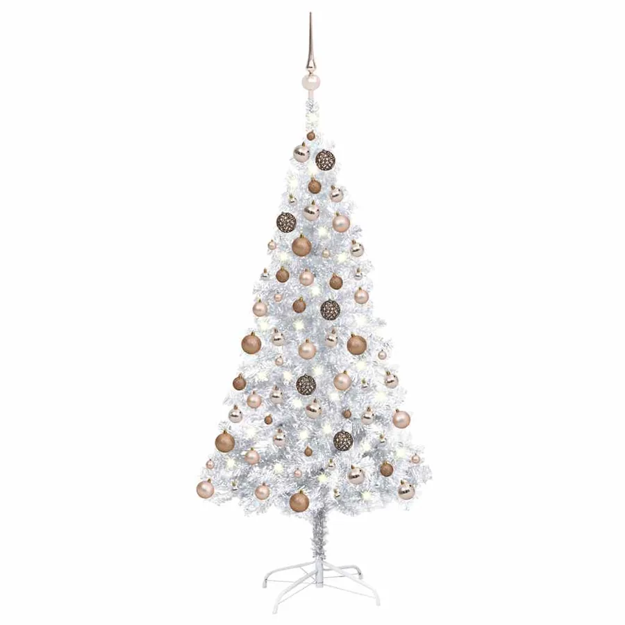 Arbre de Noël artificiel pré-éclairé/boules argenté 150 cm PET
