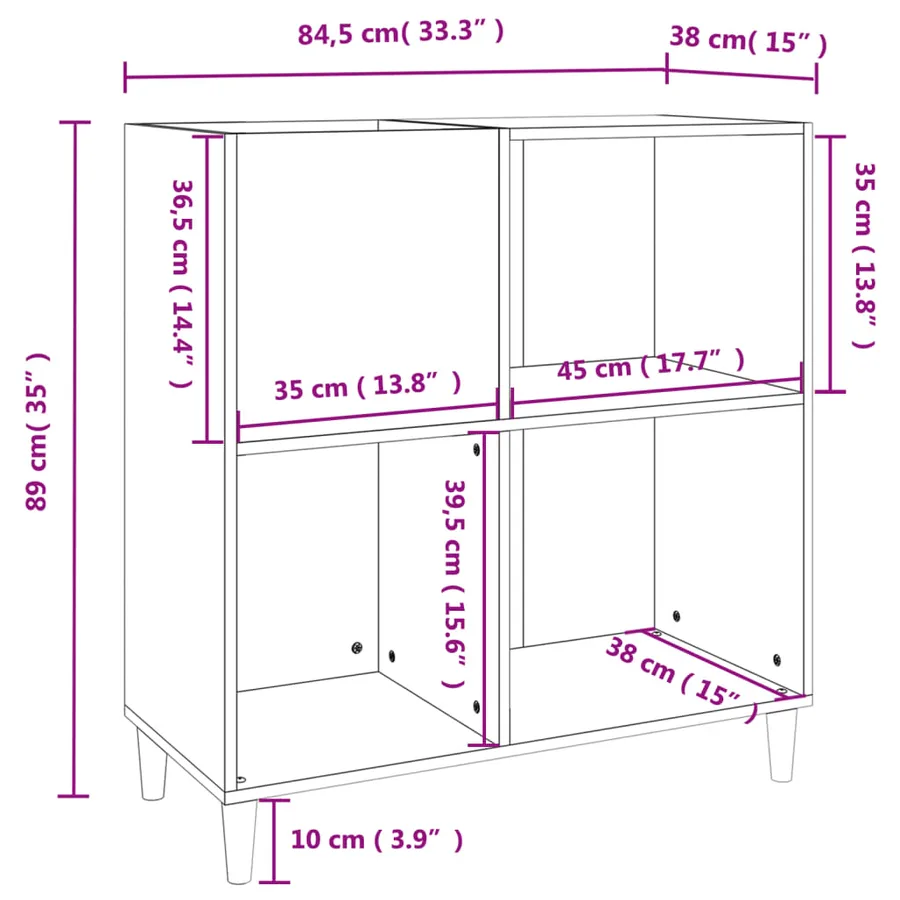 Armoire à disques sonoma gris 84,5x38x89 cm bois d'ingénierie - 9