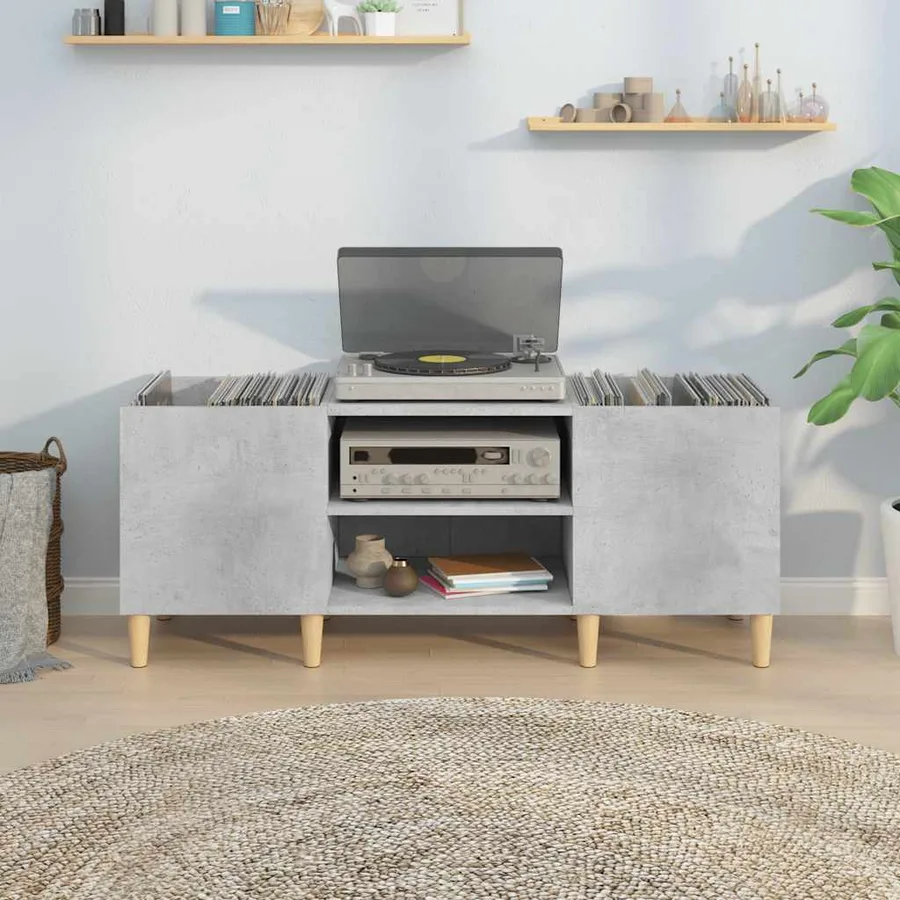 Armoire à disques gris béton 121x38x48 cm bois d'ingénierie - 3