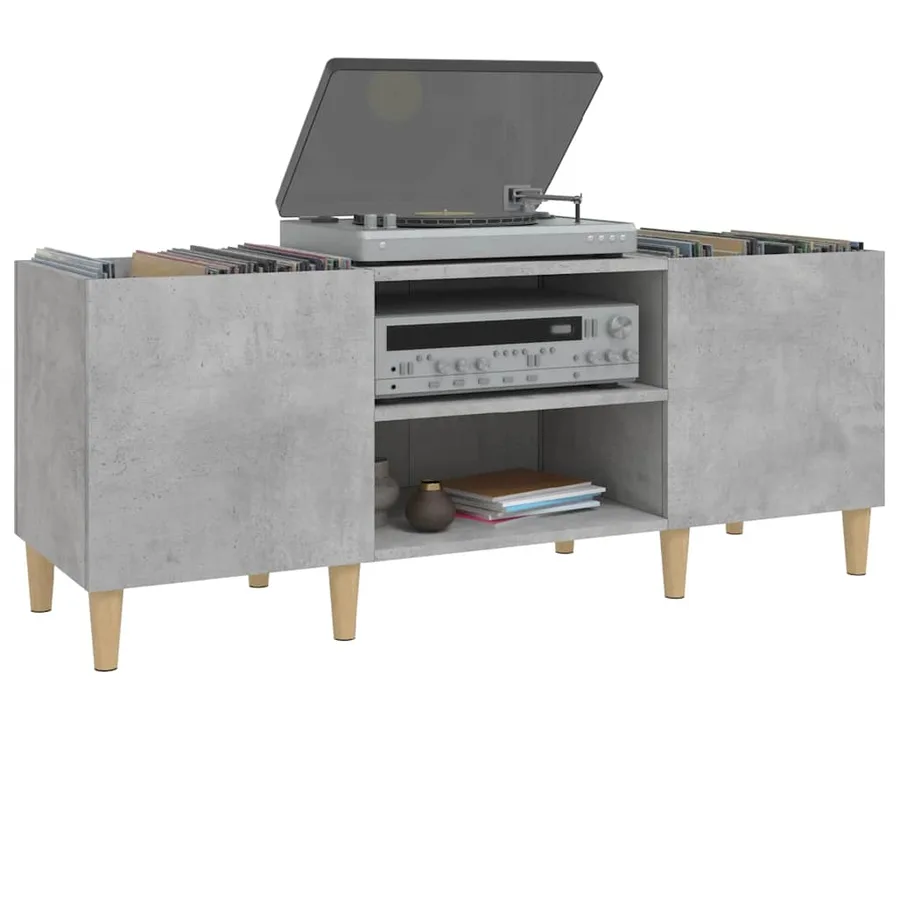 Armoire à disques gris béton 121x38x48 cm bois d'ingénierie - 4