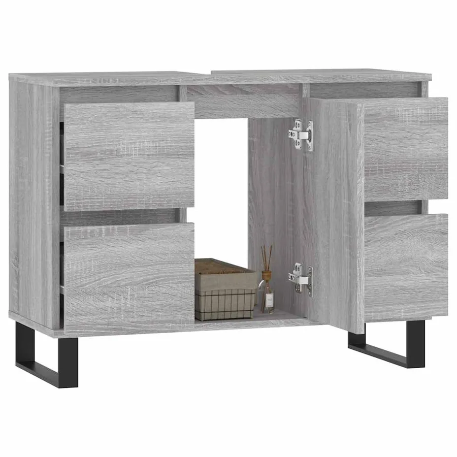 Armoire salle de bain sonoma gris 80x33x60 cm bois d'ingénierie - 3