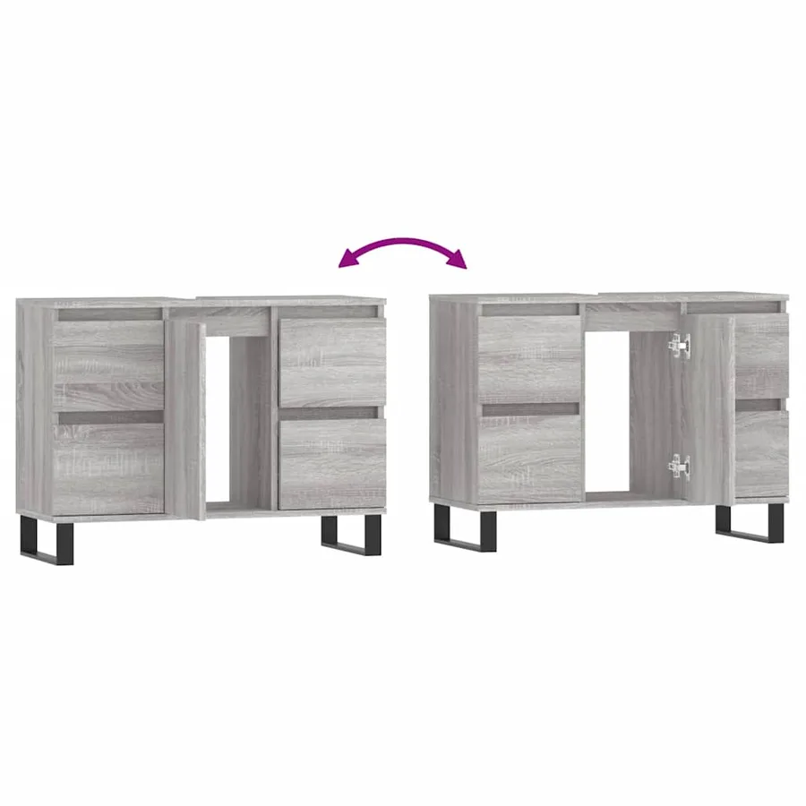 Armoire salle de bain sonoma gris 80x33x60 cm bois d'ingénierie - 9
