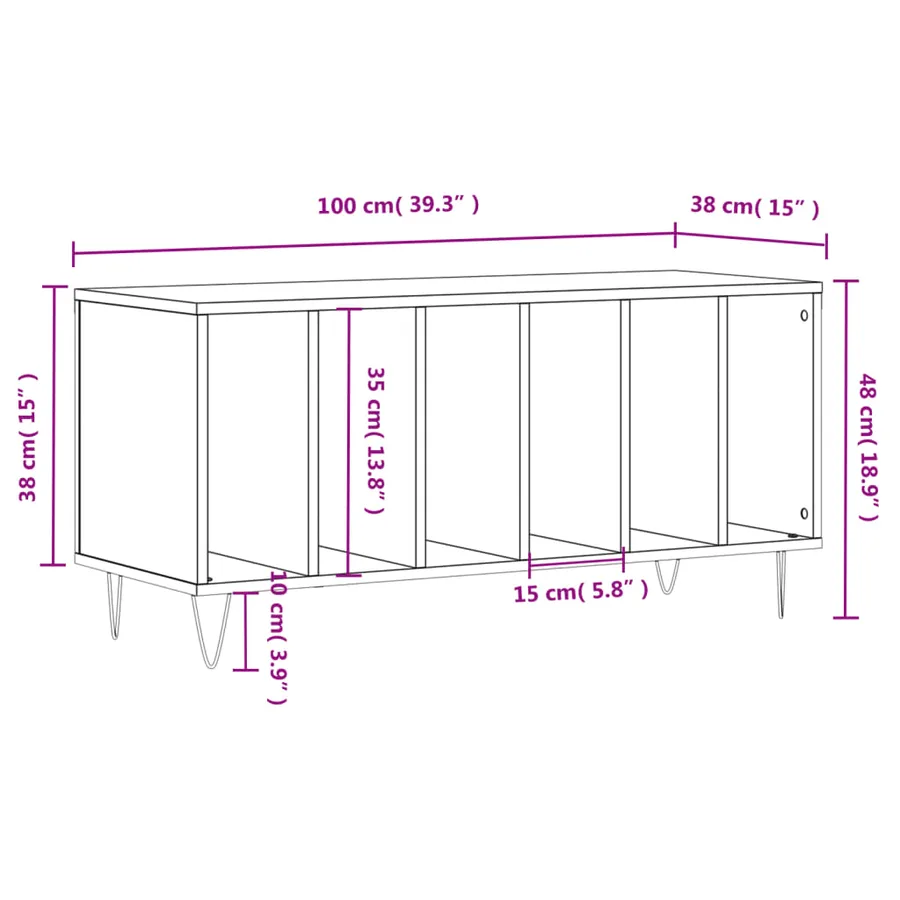 Armoire à disques sonoma gris 100x38x48 cm bois d'ingénierie - 9