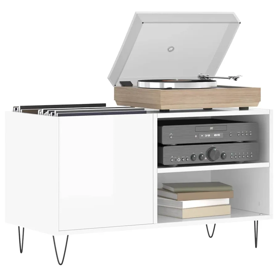 Armoire à disques blanc brillant 85x38x48 cm bois d'ingénierie - 3