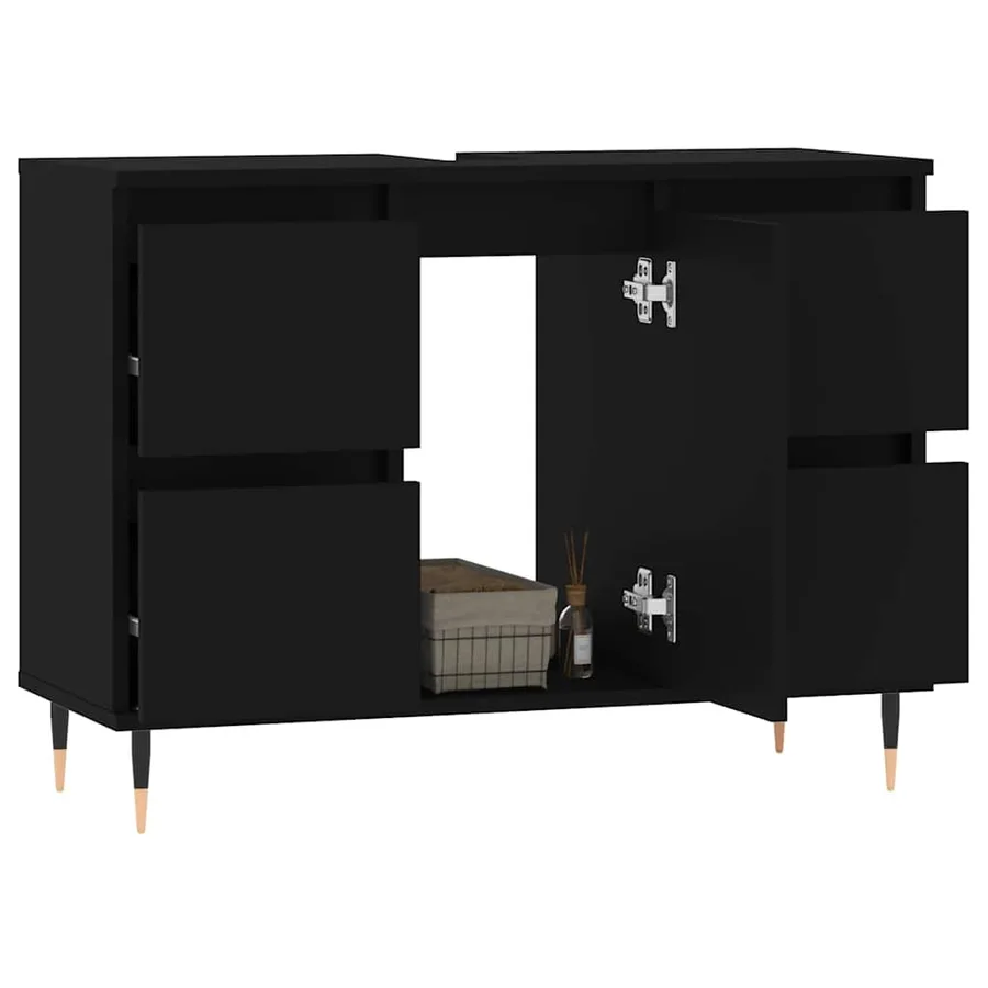 Armoire de salle de bain noir 80x33x60 cm bois d'ingénierie - 3