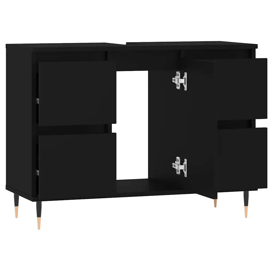 Armoire de salle de bain noir 80x33x60 cm bois d'ingénierie - 4