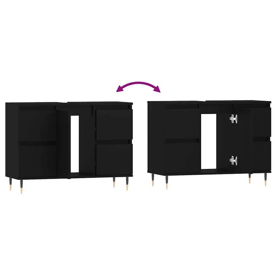 Armoire de salle de bain noir 80x33x60 cm bois d'ingénierie - 9
