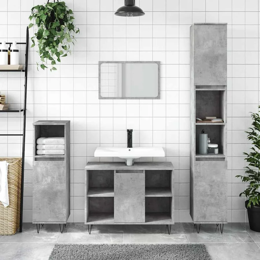 Armoire salle de bain gris béton 80x33x60cm bois d'ingénierie
