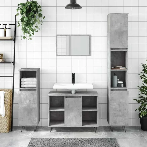 Armoire salle de bain gris béton 80x33x60cm bois d'ingénierie