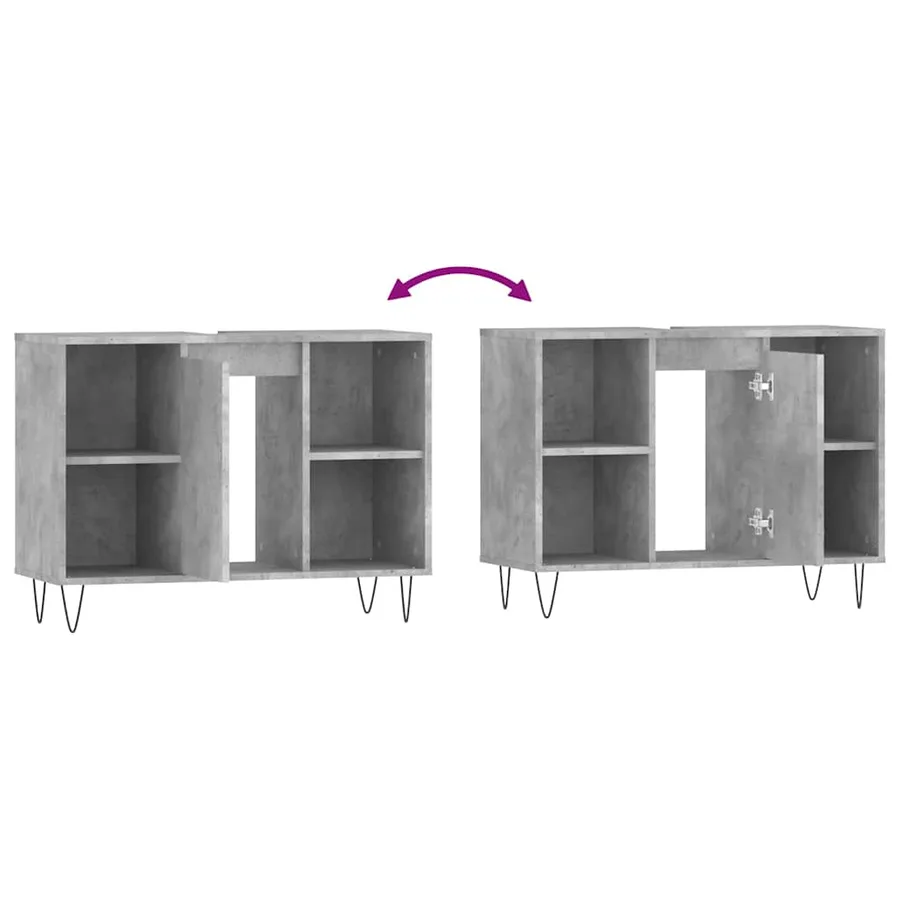 Armoire salle de bain gris béton 80x33x60cm bois d'ingénierie - 10