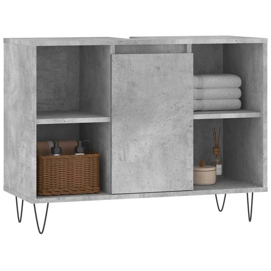 Armoire salle de bain gris béton 80x33x60cm bois d'ingénierie - 3
