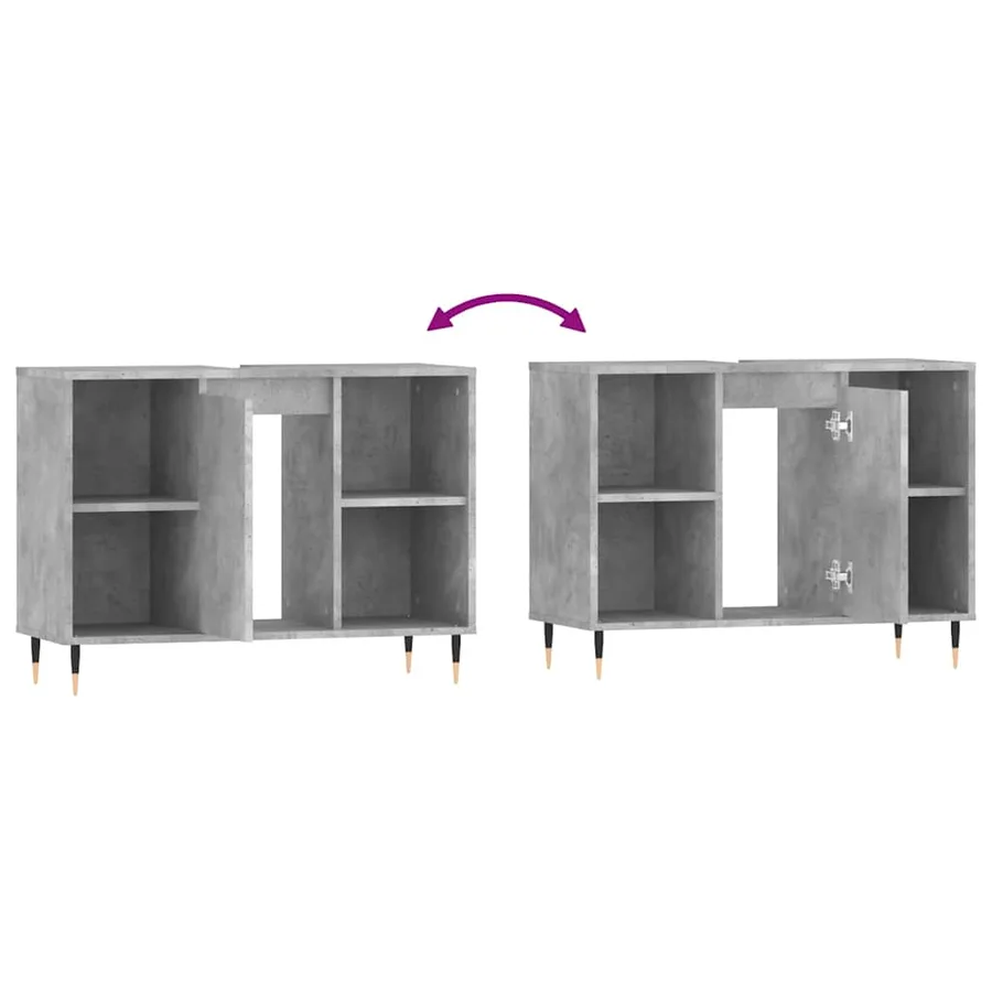 Armoire salle de bain gris béton 80x33x60cm bois d'ingénierie - 10
