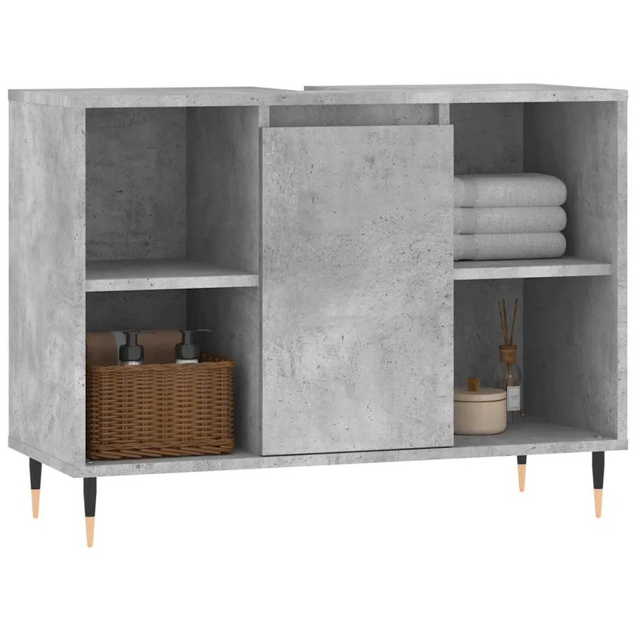 Armoire salle de bain gris béton 80x33x60cm bois d'ingénierie - 3