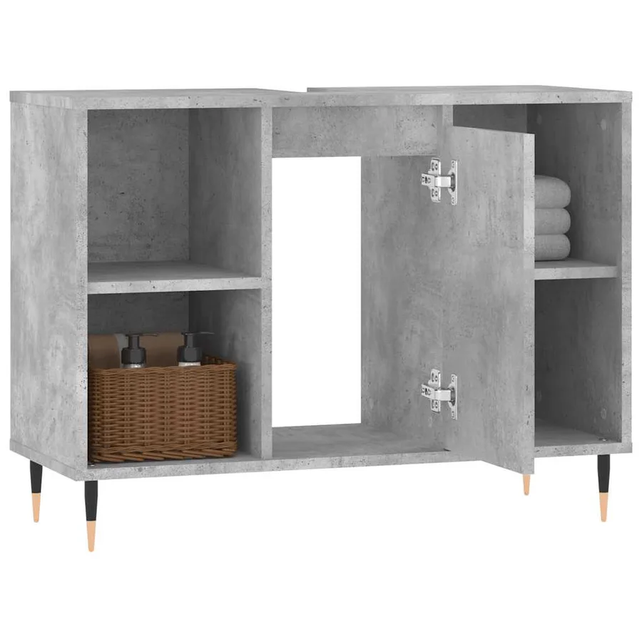 Armoire salle de bain gris béton 80x33x60cm bois d'ingénierie - 4