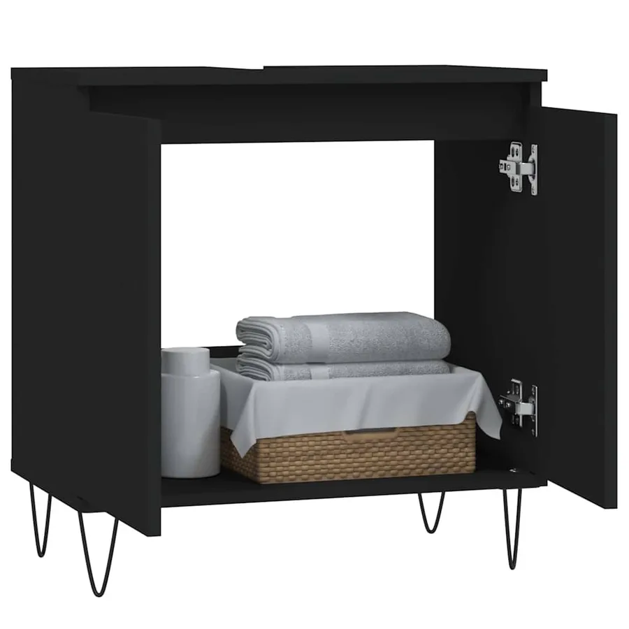 Armoire de salle de bain noir 58x33x60 cm bois d'ingénierie - 3