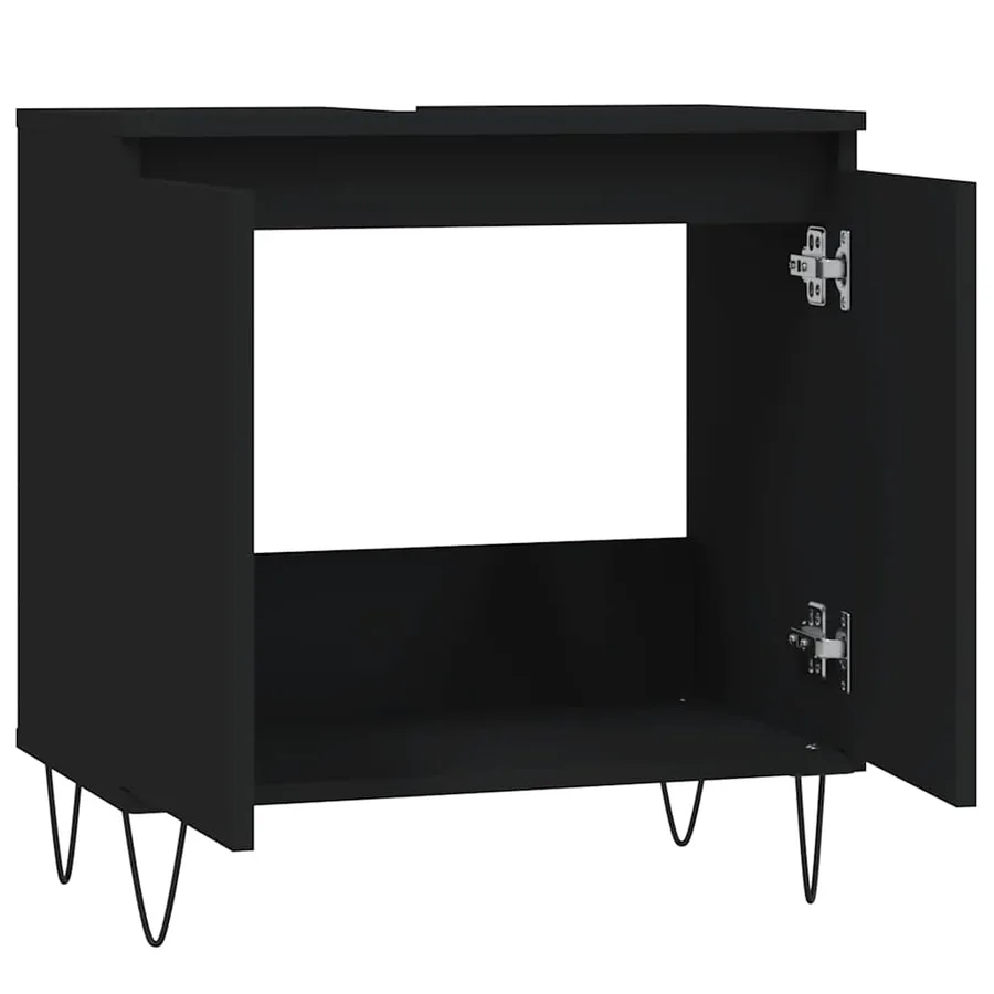 Armoire de salle de bain noir 58x33x60 cm bois d'ingénierie - 5
