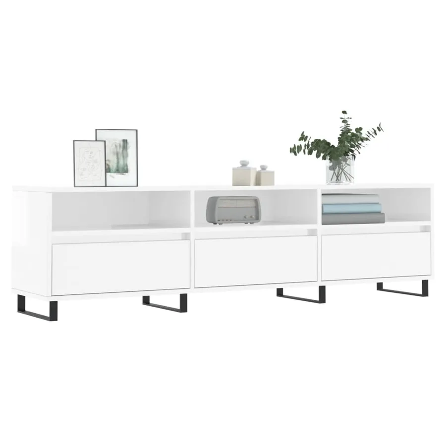 Meuble TV blanc brillant 150x30x44,5 cm bois d'ingénierie - 3
