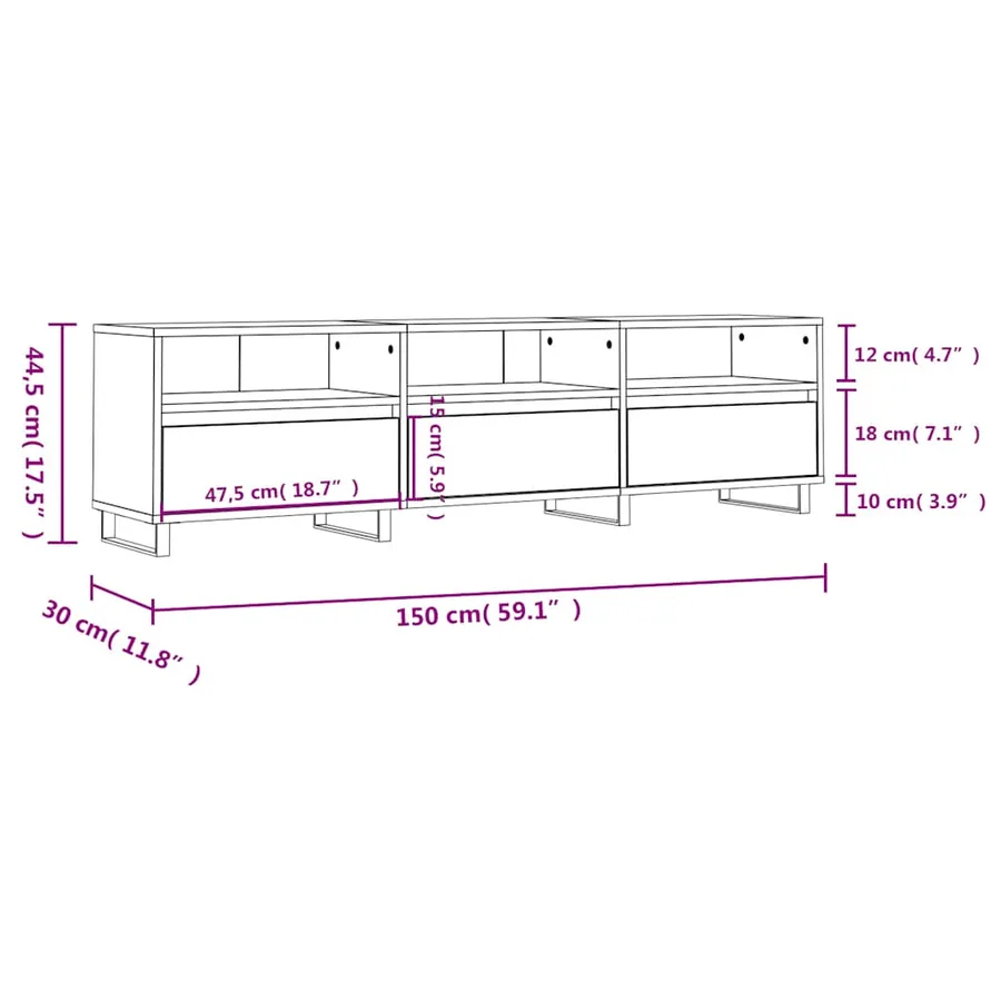 Meuble TV blanc 150x30x44,5 cm bois d'ingénierie - 11