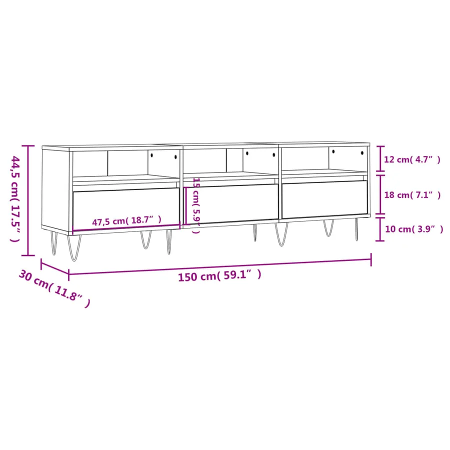 Meuble TV chêne sonoma 150x30x44,5 cm bois d'ingénierie - 11