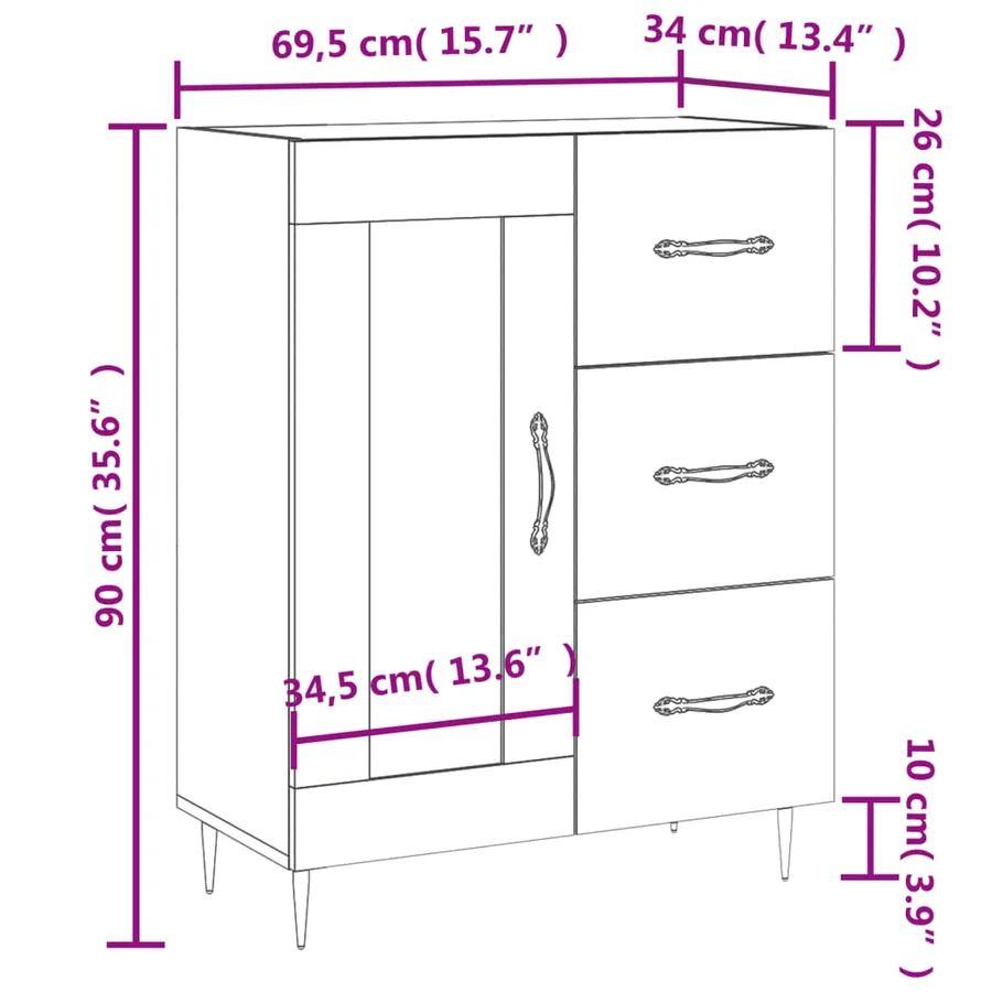 Buffet blanc 69,5x34x90 cm bois d'ingénierie - 13