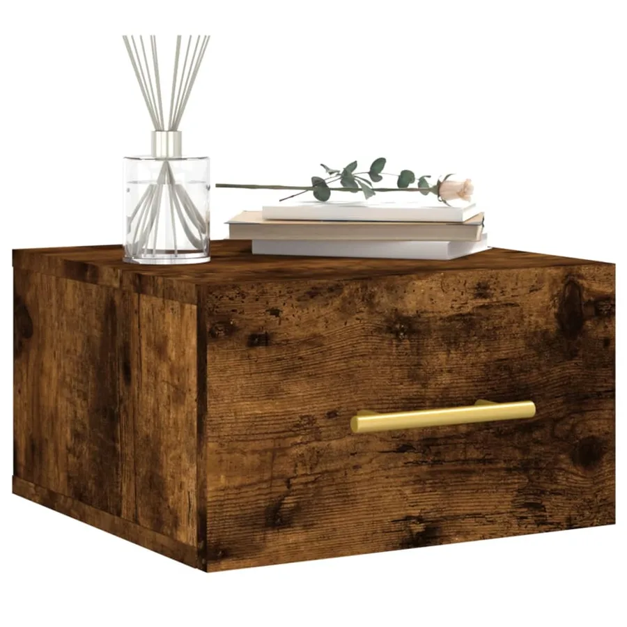 Table de chevet murale chêne fumé 35x35x20 cm - 3
