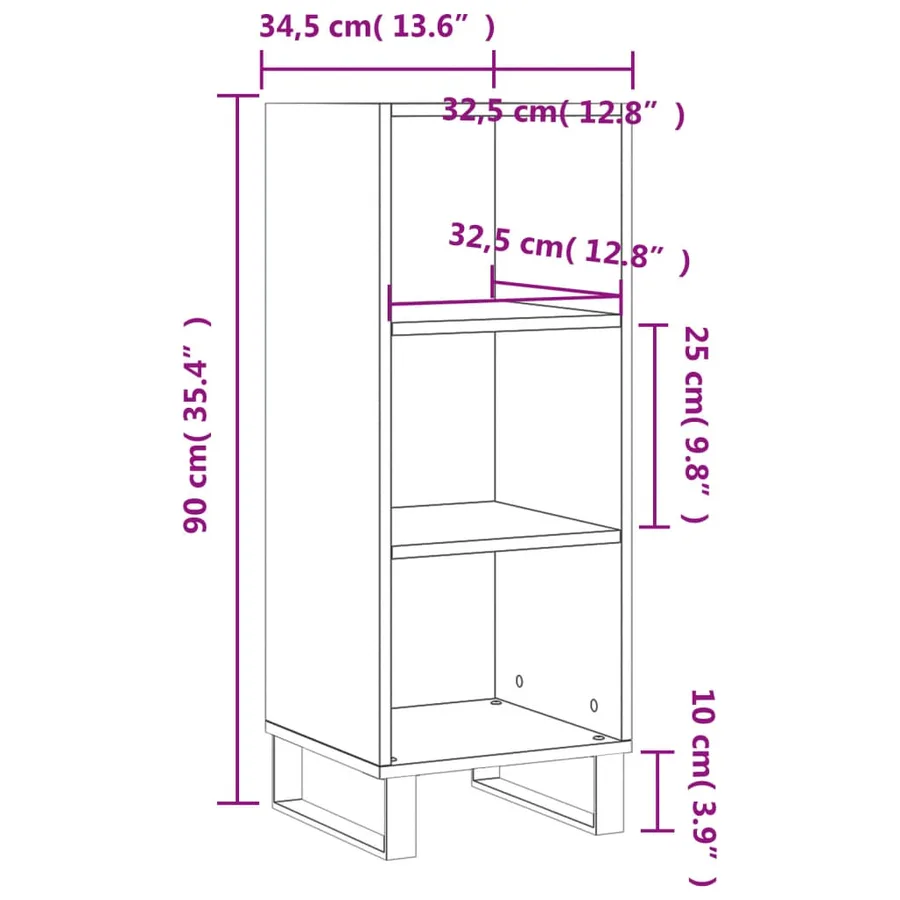 Buffet gris béton 34,5x32,5x90 cm bois d'ingénierie - 9