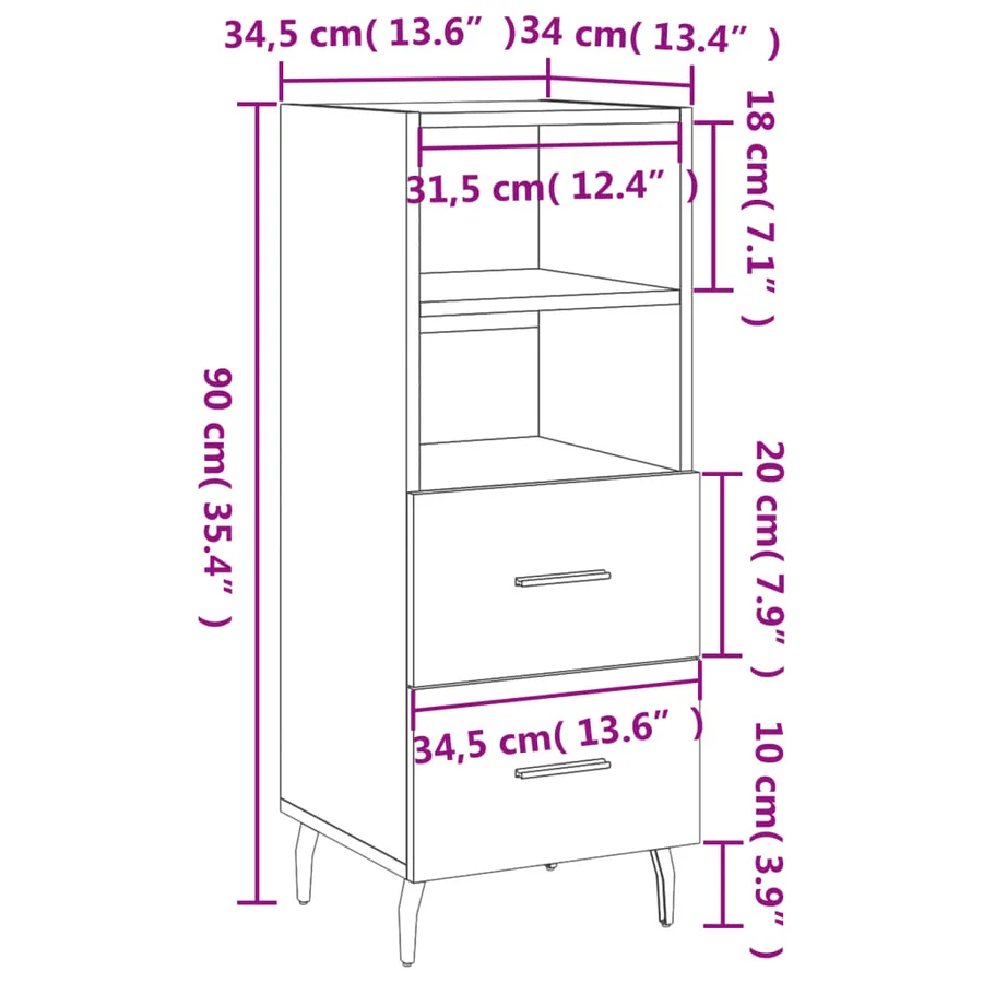 Buffet Sonoma gris 34,5x34x90 cm Bois d'ingénierie - 12